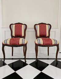 Beautiful Pair Of Antique Hand-carved Circa 1900 French Chairs With Fine Fabric Upholstery #8