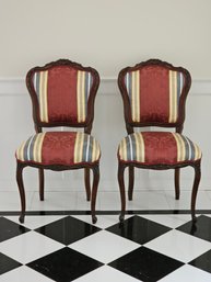 Beautiful Pair Of Antique Hand-Carved Circa 1900 French Chairs With Fine Fabric Upholstery #9