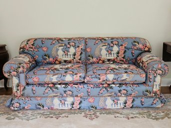 Antique Sofa Upholstered With Very Rare Italian Lorenzo Rubelli Peacock And Urn High Relief Cotton Fabric #15