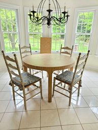 French Country Rustic Walnut Ladderback Chairs With Rush Seat Set Of 4 And Round Table With Extension #19