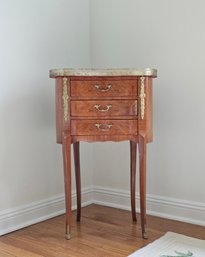 Elegant French Louis XV Style Marquetry Side Table With Floral Decoration, Three Drawers, Brass Accents   #33