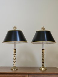 Pair Of Vintage Candelstick Lamps With Black Shades 20.5' #17
