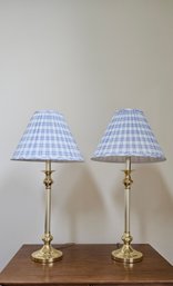 Beautiful Pair Of Vintage Brass Candelstick Lamps 28' #18
