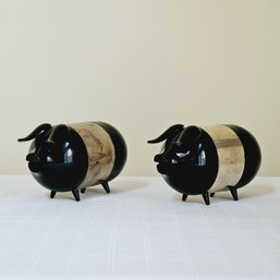 Pair Of Towle Sterling Silver And Black Piggy Bank With Silver Tail #29