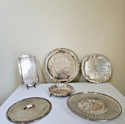Group Of Vintage Silver Plate Articles: Beautiful Trays And Bowl #33
