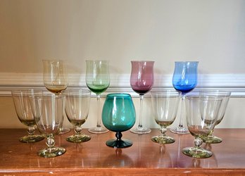 4 Vintage Lenox Tulip Wine Glasses, Vintage Topaz Goblets Set Of 6 And Blue Single Goblet #39