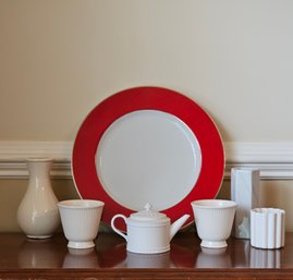 Fitz & Floyd Guild Adirondack Red Dinner Plate 10', Wedgewood Cups And Teapot Candle And Two Vases Unbranded44