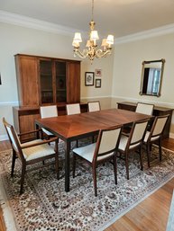 Excellent Condition John Stuart Two Tone MCM Rectangle Dining Table W/Extension, 6 Chairs And 2 Armchairs #49