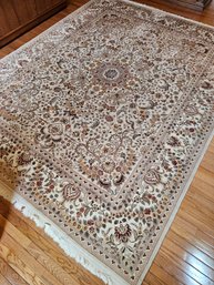 Stunning Excellent Condition Persian Wool And Silk Living Room Rug Ivory Tan Floral #54