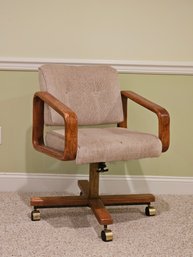 Mid Century Modern Wood And Tweed Swivel Chair #73