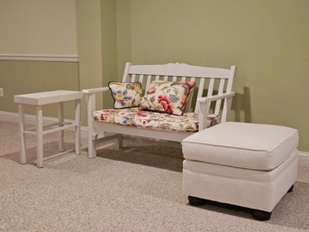 Beautiful Custom Made White Bench, Side Table And White Ottoman By Calico Corners  #74