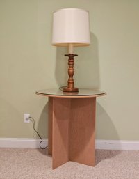 Glass Top Round Cork Display Table And Wooden Table Lamp 32'  #98