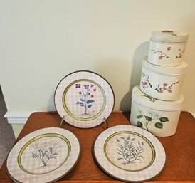 Lot Of 3 Ceramic Decorative Wall Hanging Plates And Vintage Flower Tin Boxes Set Of 3   #108