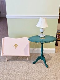 VTG Milk Glass Lamp, Artex Butlerette Vintage Folding Tray And Hand Painted Table #115