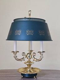 Empire Style Brass Table Lamp With Hand Painted Metal Shade 7' 3 Way Lamp  #121