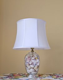 Beautiful Seashell Filled Glass Lamp With White Shade 22'  #123