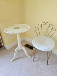 Vintage Italian Florentine Hand Painted Wooden Table 26.5 X 17 And Vintage Gold Metal Vanity Chair 27 X 14#126