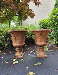 Pair Of Rust Color Lightweight Concrete Garden Urns 28'  #154