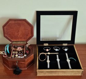 Lot Of Vintage Cufflinks, Watches And Two Beautiful JewelryBoxes -  #203