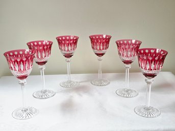 Stunning St. Louis Cut To Clear Red Amethyst Water Or Wine Crystal Glasses Made In France Set Of 6 Marked #16