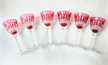 Stunning St. Louis Cut To Clear Red Amethyst Water Or Wine Crystal Glasses Made In France Set Of 6 Marked #17