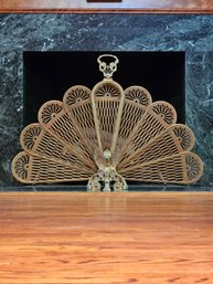 Art Deco Gargoyle Griffin Brass Peacock Fireplace Folding Fan Screen #26