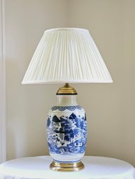 Antique Chinese Blue And White Landscape Hand Painted Large Vase/Urn In Lamp 30 Inch #40