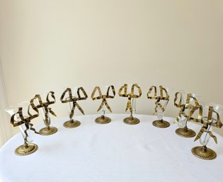 Collection Of 8 Petites Choses Brass Ribbon Bow And Glass Flute Vases  #47