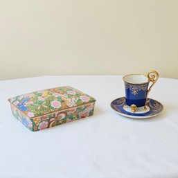 Neiman Marcus Porcelain Divided Lidded Trinket Box And German Porcelaine Tirschenreuth Coffee Cup & Saucer #67