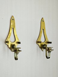 A Pair Of Vintage Brass Wall Hanging Candlestick Sconces #70