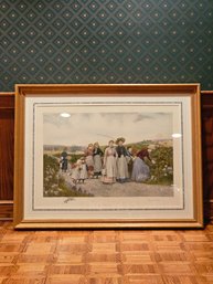 35 X 44.5 Jennie Brownscombe 'Berry Pickers' Etching By Jas S. King Copyright1892 In A Beautiful Gold Frame#80