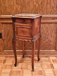 French Louis XV Style Antique Walnut And Pink Marble Top Table With Drawer And Door #102