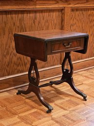 Antique English Mahogany Drop Leaf Table With One Drawer #103