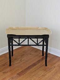 Faux Bamboo Base Brass Tray Top Coffee Table #111