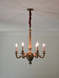 19th Century Antique French Victorian Gilt Brass 6-Light Chandelier With Sculptural Grotesque Motifs  #121