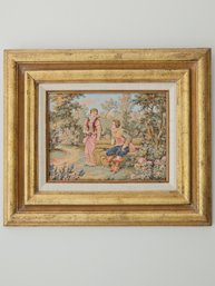 Charming Tapestry Woven In Italy Matted And Framed In Gold Giltwood Frame 18 X 20.5 #126