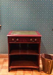 Vintage Mahogany Tooled Leather Top Desk/table With Slide-Out Keyboard And Shelf And Leather Wastebasket #131