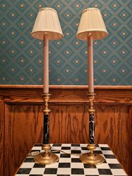 Vintage Black Faux Marble Table Lamps Pair  #133