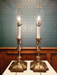 Pair Of Frederick Cooper Solid Brass And Wood Table Lamps #137