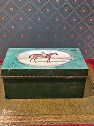 Vintage English Hand Painted Jockey On Leather Desk Box #142