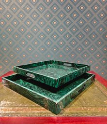 Lot Of 2 Lacquer Inlaid Bar Trays In A Faux Malachite Finish  #143