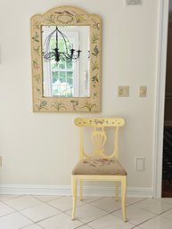 Beautiful Hand Painted Flowers And Birds Beveled Mirror 42 X 28 And Hand Painted And Gobelin Side Chair #161