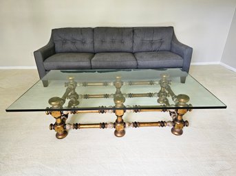 Mid Century Modern Gilt Wood Robbin Glass Top Coffee Table #17