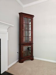 Royal Cherrywood Lighted Corner Curio Cabinet By Jasper Each Section Has Lights, Glass And Wood Shelves   #65