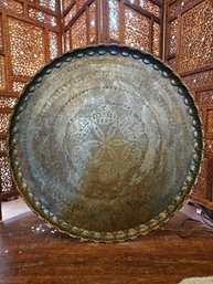 Large 38 Inches Diameter Middle Eastern Charger Made Of Brass With Two Hangers #11