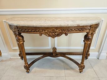 French Carved Wood Marble Top Table Console #1