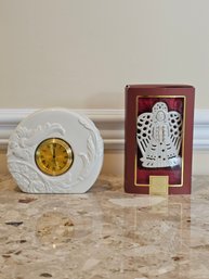 Vintage Lenox Desk Clock And Lenox Christmas Ornament #19