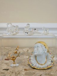 RG Oggetti Limoges Harlequin Bust Capodimonte With Swarovski Crystal And Swarovski MIniature Figurines  #30