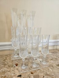 Cristal D'arques France 6 Champagne Glasses And 5 Frosted Champagne Glasses By Sasaki #38