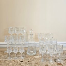 Cristal D'arques France 15 Wine And 3 Liqueur Glasses And Decanter With Stopper #40